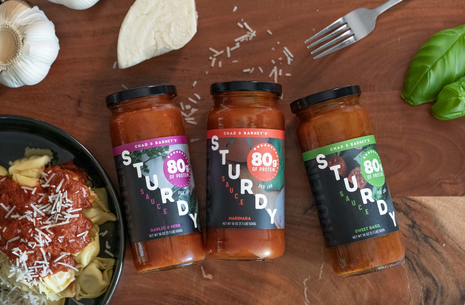 Sturdy Sauce variety pack on counter top