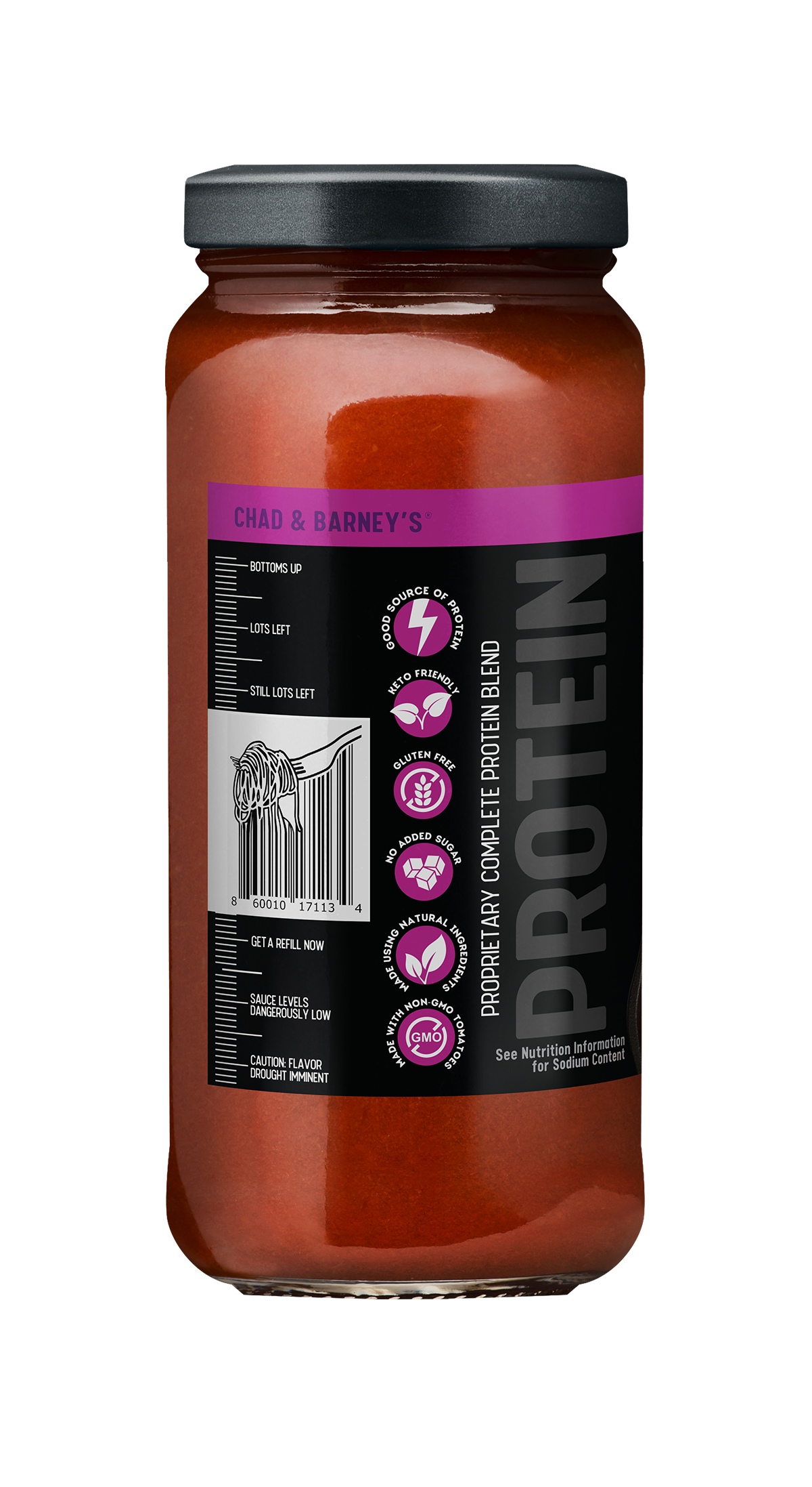 Jar of sauce focusing on barcode.