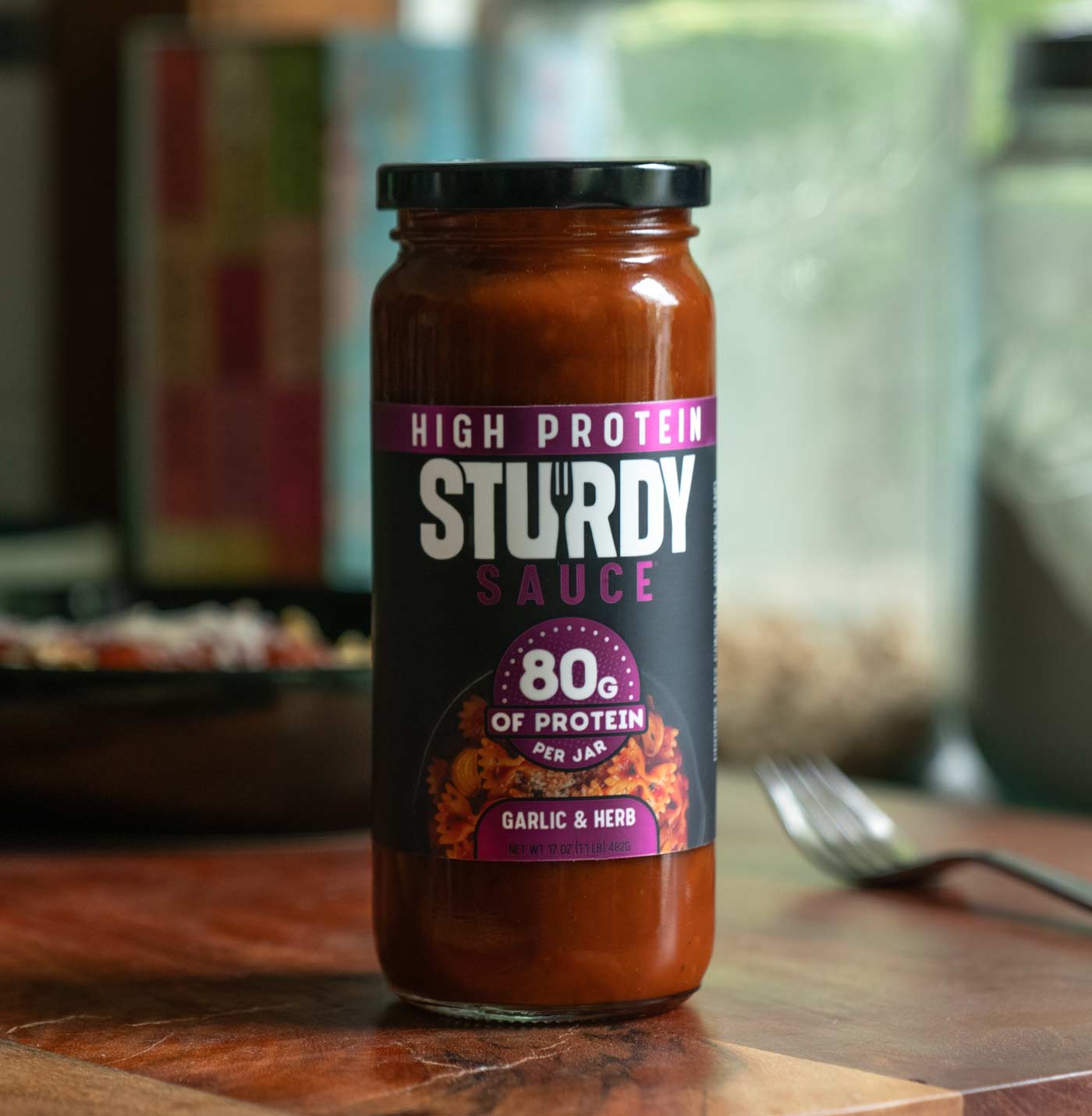 Jar of Sturdy Sauce Garlic and Herb flavor